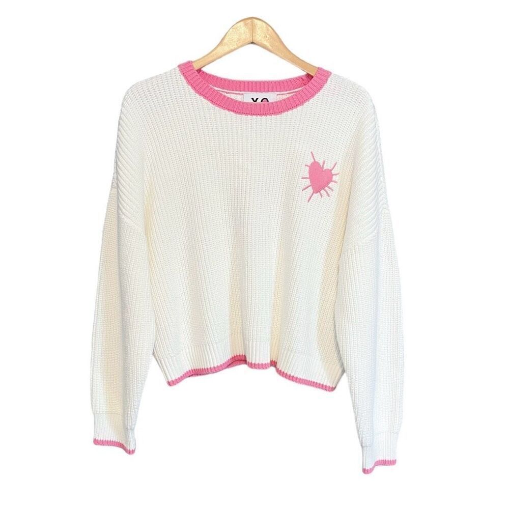 XOKR Kerri Rosenthal White Pink Heart Sweater